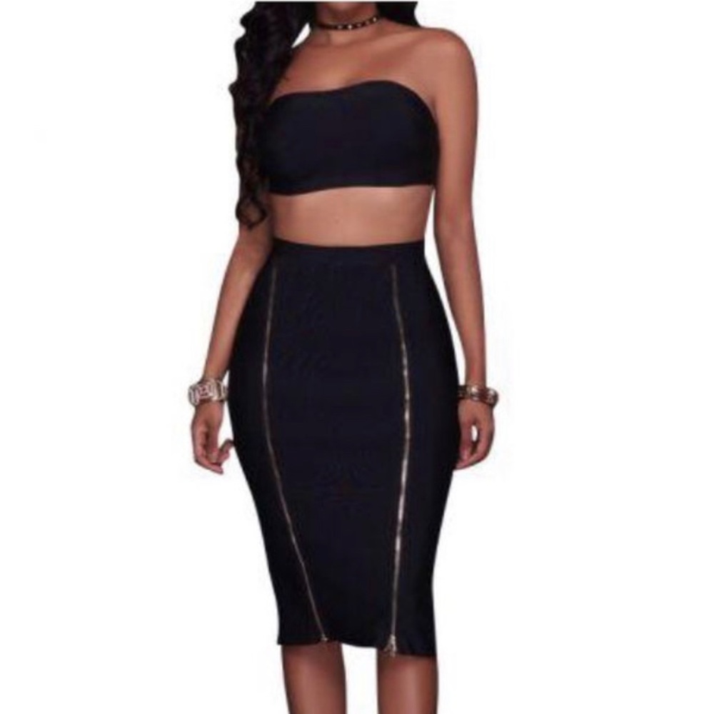 NWT Black 2 Piece Zipper Pencil Skirt Set S M L
